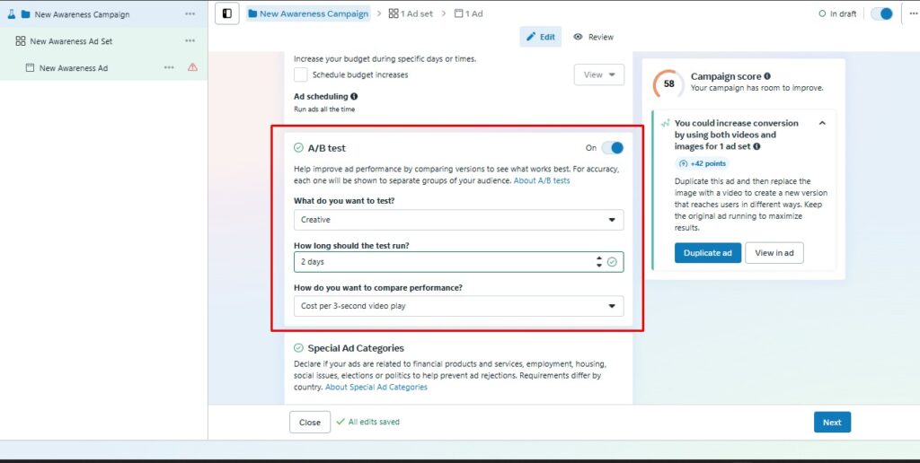 Not Testing Ad Variations (A/B Testing)
