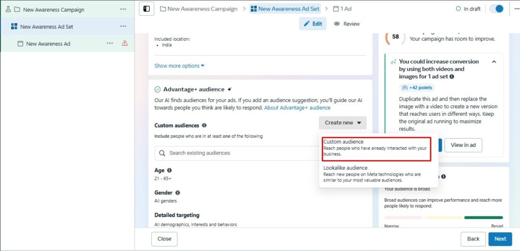 How to forget create custom audience in fb ads.