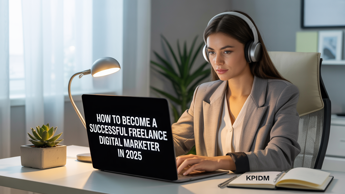 girl looking for ways to become freelance digital marketer in her laptop